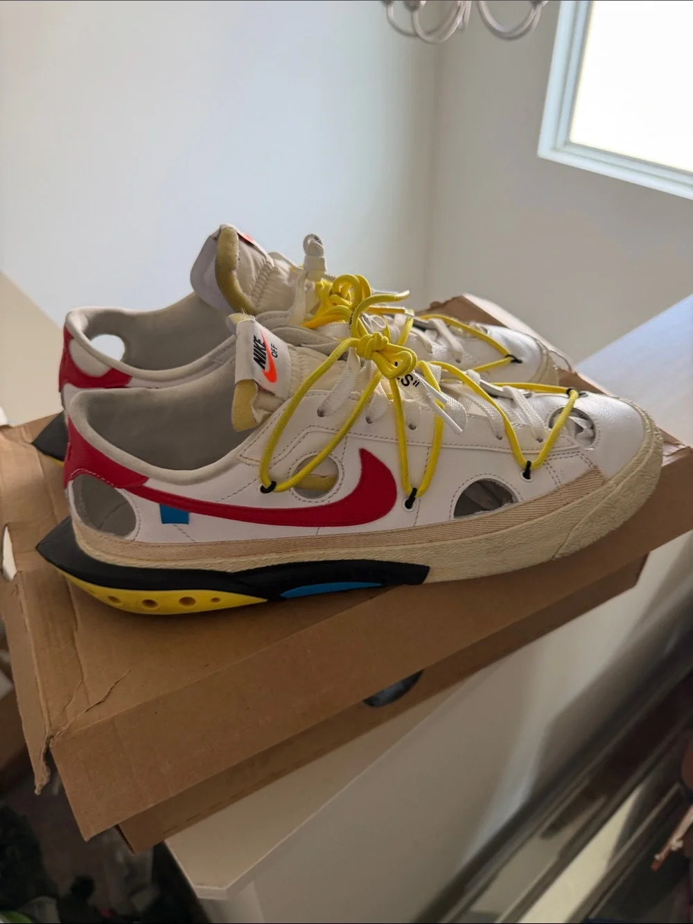Off White/Nike Blazer Low '77 White Red Yellow Accent Athletic Shoes